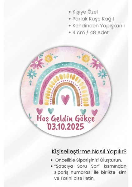 Isme/kişiye Özel Doğum Günü Babyshower Hoşgeldin Bebek Etiketi 4 cm 48 Adet Etiket