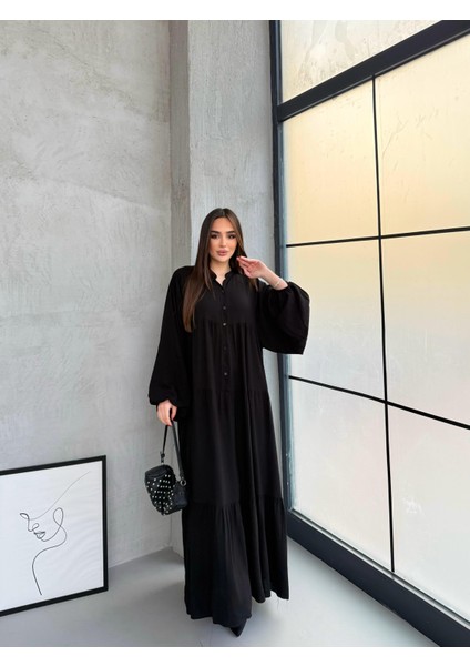 Siyah Önü Kısa Patlı Elbise