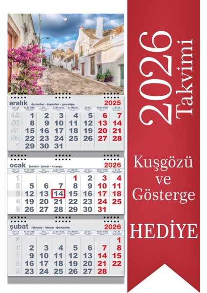 2026 Büyük Boy Gemici Denizci Duvar Takvimi Gri 33 x 77,5 cm