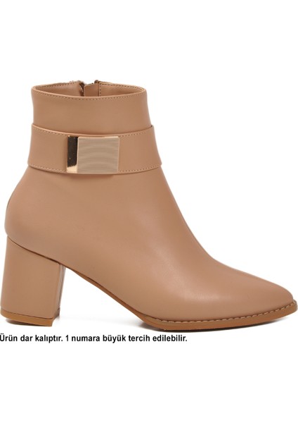 Bej Dar Kalıp Streç Bilek Boy Sivri Burun Polarlı Topuklu Kadın Bot 262326 Z fiyatları