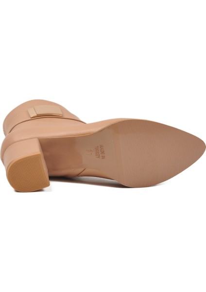 Bej Dar Kalıp Streç Bilek Boy Sivri Burun Polarlı Topuklu Kadın Bot 262326 Z indirimleri