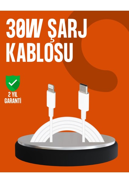 30W Type-C Lightning Hızlı Şarj Kablosu 1.2m iPhone Uyumlu