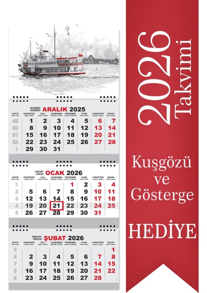 2026 Küçük Boy Gemici Denizci Duvar Takvimi 27,5 x 65 cm