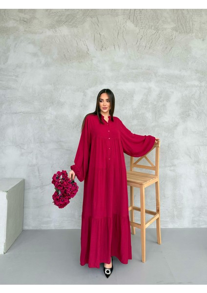 Bordo Önü Kısa Patlı Elbise