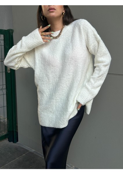 Kadın Ekru Oversize Buklet Triko Uzun Kazak 6222 fiyatları