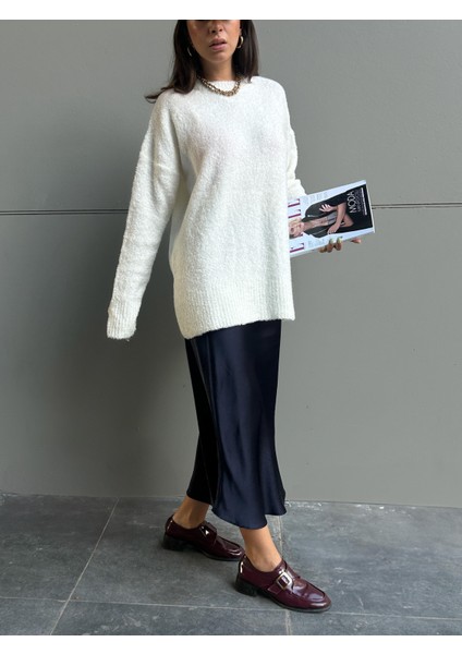 Kadın Ekru Oversize Buklet Triko Uzun Kazak 6222 fırsatları