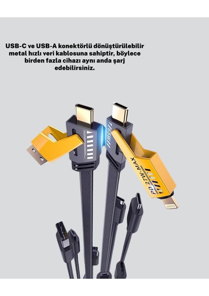 Yüksek Hızlı 65W Güç Çıkışlı Çoklu Cihaz Uyumlu Şarj Kablosu fiyatları
