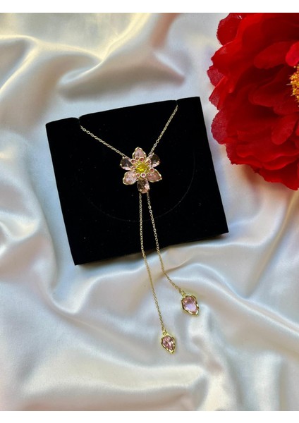 Zirkon Taşlı Renkli Çiçekli Y Kolye Lydylla Kolye Sevgiliye Kız Arkadaşa Hediye Kutulu