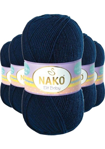 5 Adet Elite Baby El Örgü Ipi Tüylenmeyen Bebek Yünü Lacivert 10094