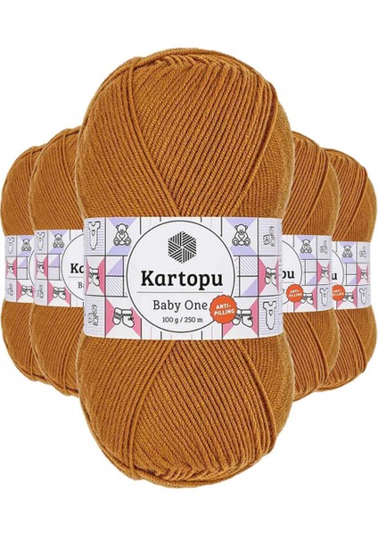 5 Adet Baby One Tüylenmeyen El Örgü Ipi Yünü Hardal K1854