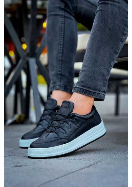 C-Rey Premium Comfort Lastikli Erkek Ayakkabı Sneaker Siyah Beyaz
