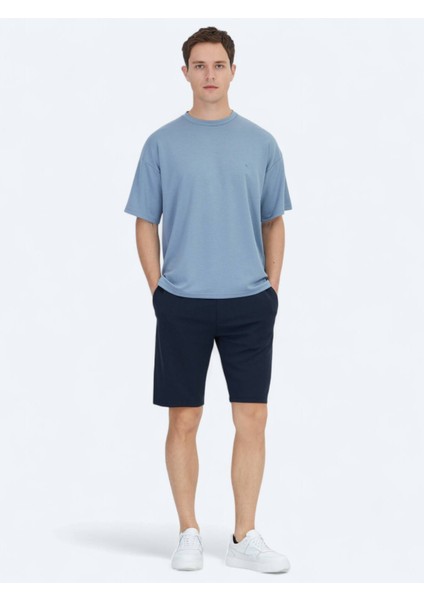 Mavi Düz Bisiklet Yaka T-Shirt fiyatları