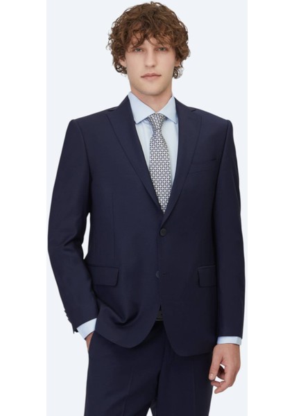 Saks Düz Regular Fit Yün Karışımlı Takım Elbise