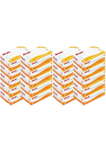 Beybi Lateks Pudralı Beyaz Muayene Eldiveni 100' Lü 20 Paket Small