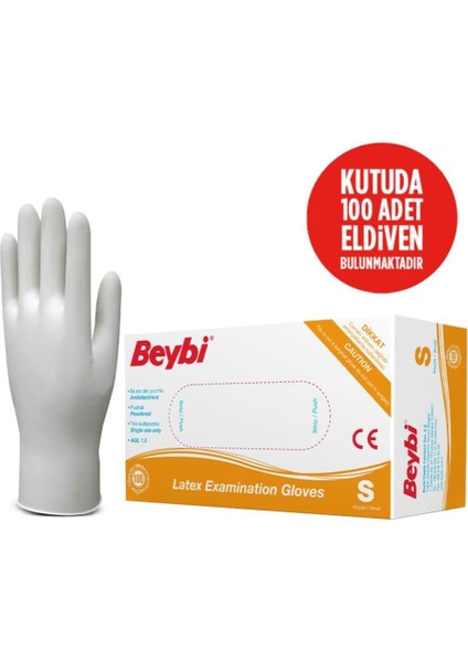 Beybi Lateks Pudralı Beyaz Muayene Eldiveni 100' Lü 20 Paket Small fiyatları