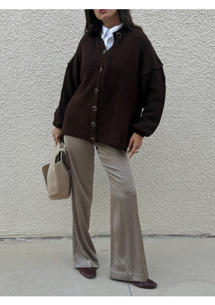 Kadın Kahve Oversize Triko Hırka Pis Dikişli 7000 fiyatları