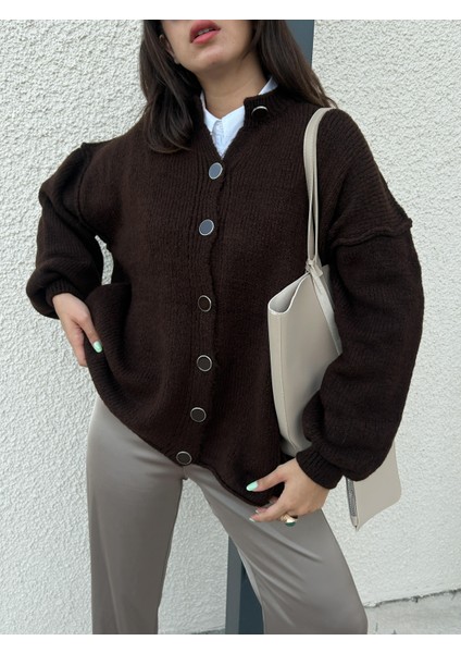 Kadın Kahve Oversize Triko Hırka Pis Dikişli 7000 fırsatları