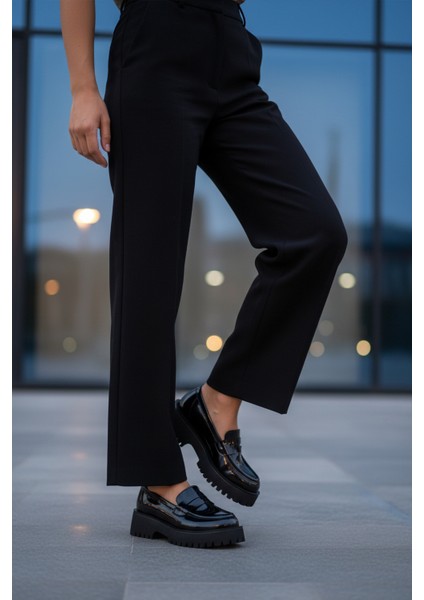 Siyah Rugan Kalın Taban Kadın Casual Ayakkabı 572453 Z modelleri