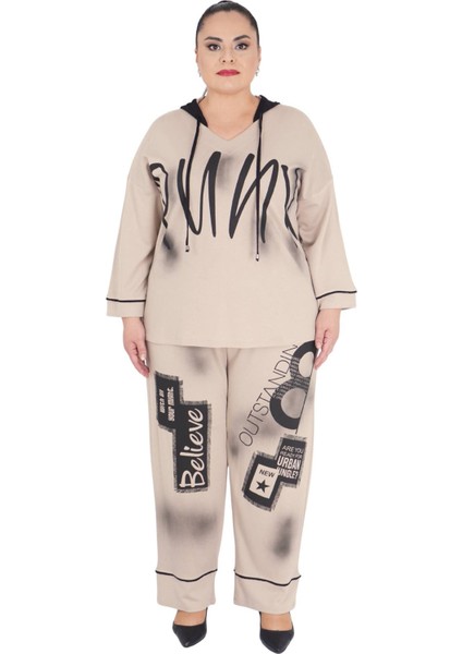 Kadın Büyük Beden Pamuk Alt Üst Uzun Kollu İkili Takım