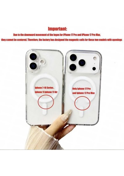 iPhone 17 Promax ile Uyumlu MagSafe Kablosuz Şarj Destekli Manyetik Darbeye Dayanıklı Şeffaf Silikon Kılıf