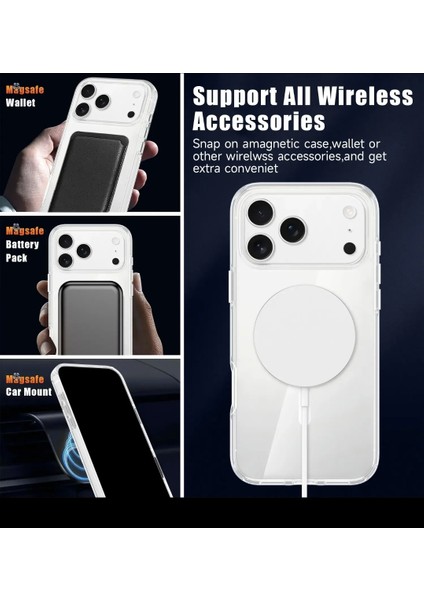 iPhone 17 Promax ile Uyumlu MagSafe Kablosuz Şarj Destekli Manyetik Darbeye Dayanıklı Şeffaf Silikon Kılıf