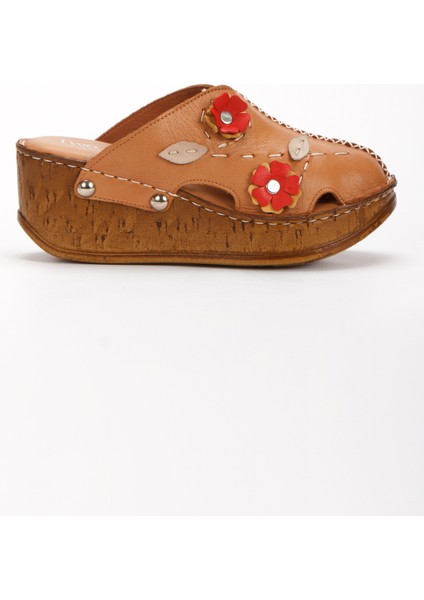 %100 Hakiki Deri Sabo Model Dolgu Taban Önü Kapalı Kadın Terlik