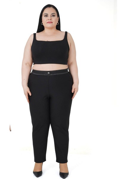Kadın Büyük Beden Boru Paça Toparlayıcı Yüksek Bel Siyah Ekstra Battal Pantalon