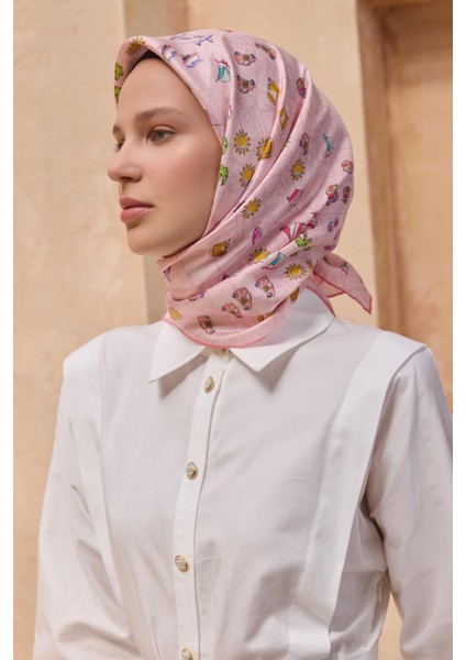 Tivil Saf Ipek Eşarp 4121 - 30 Pembe Karışık Desen