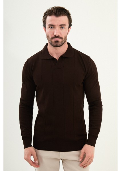 Çizgili Slim Fit Apaç Yaka Erkek Kazak