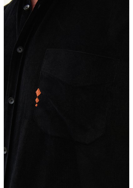 Düz Slim Fit Nakış Detaylı Kadife Erkek Gömlek fiyatları
