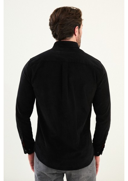 Düz Slim Fit Nakış Detaylı Kadife Erkek Gömlek modelleri