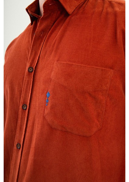 Düz Slim Fit Nakış Detaylı Kadife Erkek Gömlek fiyatları