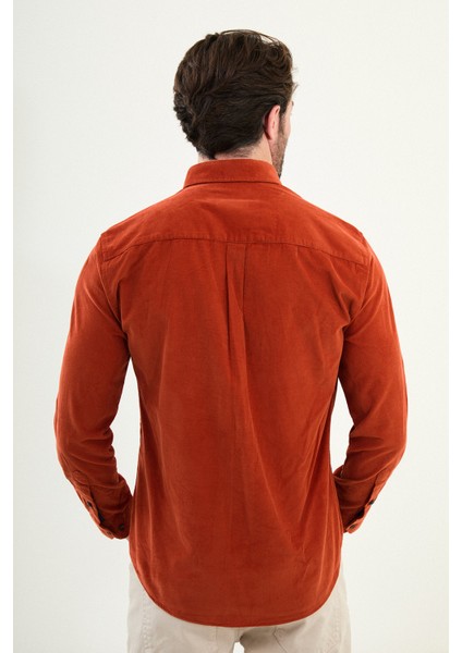 Düz Slim Fit Nakış Detaylı Kadife Erkek Gömlek modelleri
