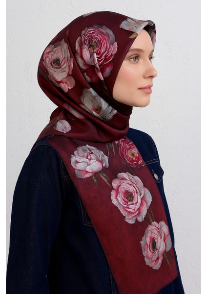 Sura Saf Ipek Eşarp 9419 - 55 Bordo Karışık Desen
