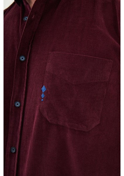 Düz Slim Fit Nakış Detaylı Kadife Erkek Gömlek fiyatları