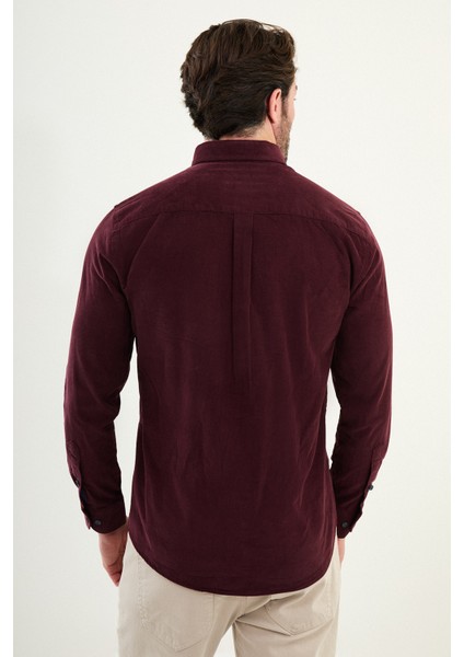 Düz Slim Fit Nakış Detaylı Kadife Erkek Gömlek modelleri