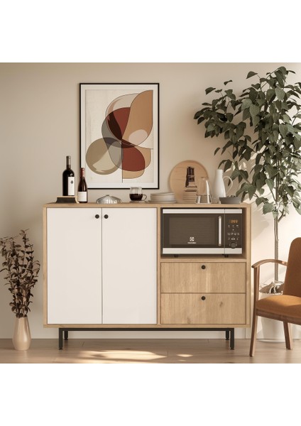 Modway Serisi Kahve Köşesi Çok Amaçlı Dolap Mutfak Dolabı Sepet-Beyaz Md2-Sw