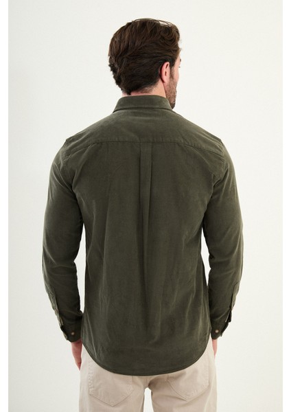 Düz Slim Fit Nakış Detaylı Kadife Erkek Gömlek modelleri