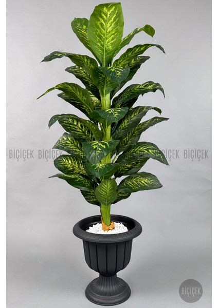 Yapay Ağaç Difenbahya Bambu Gövdeli 200CM Büyük Boy Antrasit Renk Nergis Saksıda