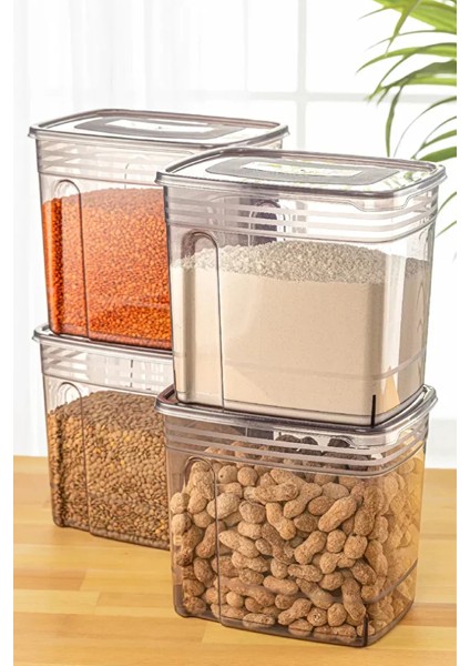 4lü Ekonomik 5,5 Litre Strip Mega Boy Un, Erzak, Bakliyat Saklama Kutusu Antrasit modelleri