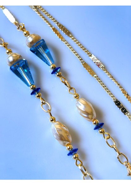 Gerçek Kristal Taş Boncuklu, Inci Detaylı Altın Kaplama Gözlük Zinciri – Bohem Işıltı fiyatları