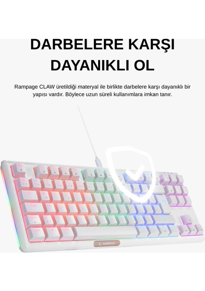Claw Type-C Bağlantılı Tkl Blue Switch Mekanik Rainbow Antighosting Türkçe Q Gaming Oyuncu Klavyesi Beyaz indirimleri