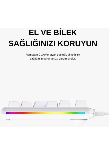 Claw Type-C Bağlantılı Tkl Blue Switch Mekanik Rainbow Antighosting Türkçe Q Gaming Oyuncu Klavyesi Beyaz fırsatları