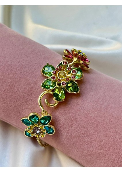 Renkli Çiçekli Lydlla Model Zirkon Taşlı Zarif Altın Renk Bileklik Sevgiliye Kız Arkadaşa Hediye fırsatları