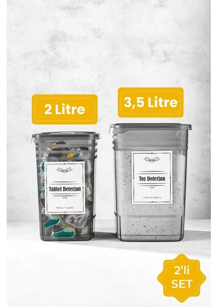 Etiketli 2li Strip Mega Boy Toz ve Tablet Deterjan Saklama Kutusu 1x(3,5 Litre + 5,5 Litre)