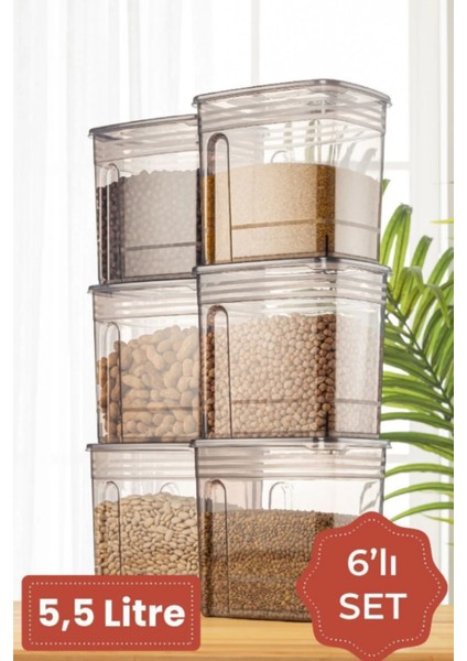 6lı Avantajlı Set Strip Mega Boy Erzak Saklama Kabı 5,5 Litre Antrasit