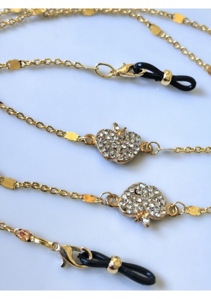 Gözlük Zinciri Zirkon Taşlı Elma Figürlü Altın Renk Gözlük Zinciri – Bohem Işıltı