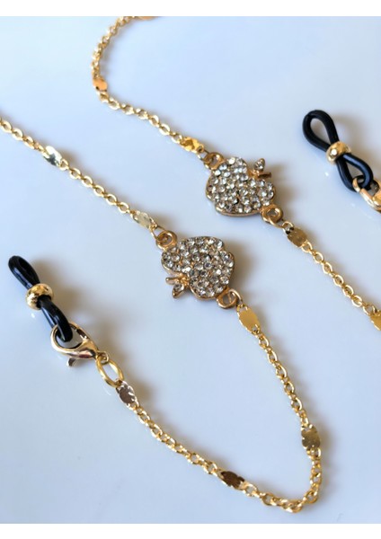 Gözlük Zinciri Zirkon Taşlı Elma Figürlü Altın Renk Gözlük Zinciri – Bohem Işıltı fiyatları