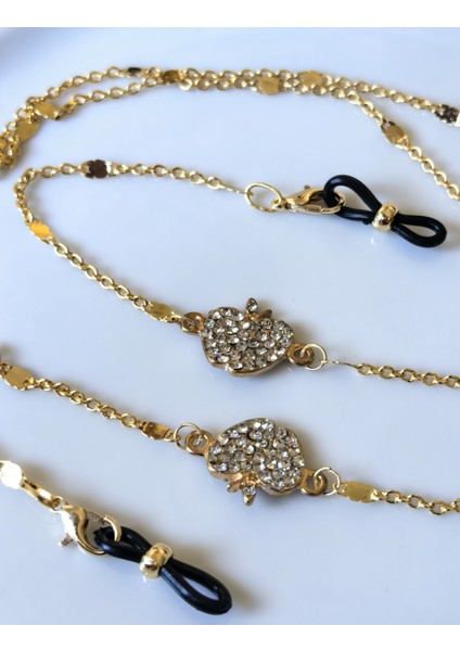 Gözlük Zinciri Zirkon Taşlı Elma Figürlü Altın Renk Gözlük Zinciri – Bohem Işıltı modelleri