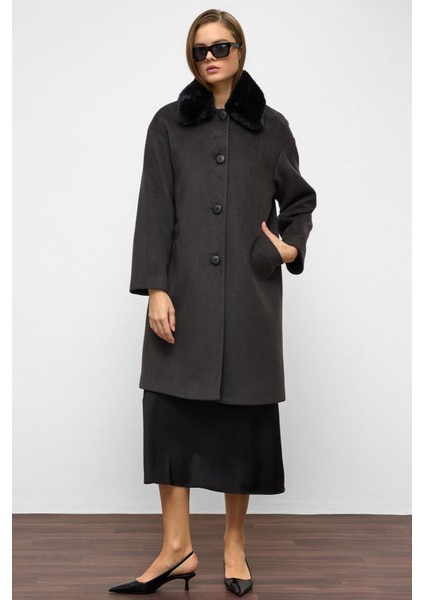 Çıkabilir Kürklü Düşük Kol Büyük Beden Kaban Antrasit 3089 modelleri